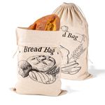 PEUTIER 2pcs Unbleached Bread Bags, 17.8x11.8 Inch Linen Reusable Bread Container Cloth Washable Homemade Loaf Bags Waterproof Loaf Storage for Sourdough Bagels Toast Croissant Bread