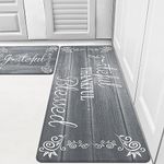 HEBE Anti Fatigue Kitchen Rug Set 2 Pieces Cushioned Kitchen Floor Mats Set Comfort Heavy Duty Standing Mats Waterproof Non Slip Kitchen Rugs and Runner Sets, Grey