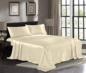 Elegant Linen Store,Silky Satin Sheets Full XL [4-Piece, Ivory] Silky Bed Sheets -Extra Soft 1800 TC 8-10 Inch Deep Pocket, Wrinkle, Fade, Stain Resistant - Fitted Sheet, Flat Sheet, Pillow Cases.