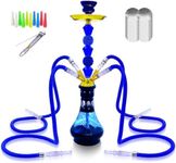 Hookah Set With Everything 4 Hose 22" Premium Hookah Shisha set with Glass Vase, Ceramic Bowl and Coal Tongs Ashtray 100 Disposable Tips 50 Pre-Punched Aluminum Foil (1Blue)