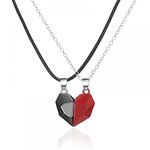 El Regalo 2 Pcs Heart Couples Magnetic Necklace for Couples/Besties/Friends - Black White Matching Pendant Friendship Distance Magnetic Love Heart Jewelry (Red & Grey)