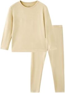 BambooBud Thermal Underwear for Kids Girls Thermals Flexible Fit Top and Bottom Pajama Set Girl Long Johns Base Layer,Beige Apricot,XX-Small