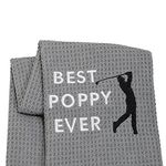 LEVLO Dad Golf Towel Embroidered Golf Towel Gift Golf Father Gift Best Papa/Pops/Grampy/Papaw/Dad/Poppy Ever Golf Towel with Clip (BEST POPPY-GREY)