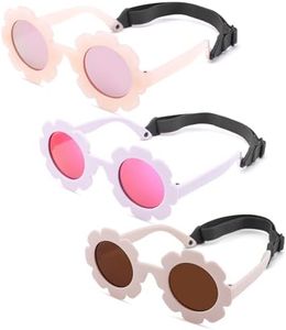Polarized Baby Sunglasses with Strap – Flexible Flower Shaped Sunglasses for Toddler & Infant Age 0-24 Months (Jelly Pink/Pink + Light Purple/Purple + Beige/Brown) - 3 Pack
