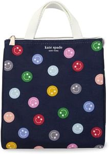 kate spade new york Cute Lunch Bag for Women, Large Capacity Adult Lunch Box with Silver Thermal Insulated Interior Lining and Storage Pocket (Spade Smiley)