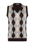 New Men Sleeveless Knitted V-Neck Argyle Pattern Jumper Top Sweater Vest with Ribbed Edge UK Size S M L XL[Brown Ston,M]