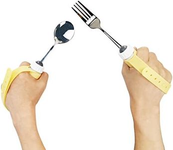 Fstcrt Adaptive Utensils Spoons Forks Set Weighted, Non-Slip Handles & rubber strap, for Hand Tremors & Muscle Weakness, Arthritis, Parkinson’s, Elderly; Dishwasher Safe,Stainless Steel