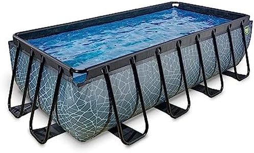 EXIT TOYS Piscine Stone - 400x200x100cm - Grande Piscine à Cadre rectangulaire avec Pompe à Filtre à Cartouche - Piscine Extra Profonde - Cadre Solide - Comprend échelle de Piscine - Gris