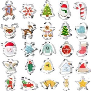 Juego de cortadores de galletas navideñas de acero inoxidable, 25 piezas - Formas de hombre de jengibre, copo de nieve y árbol de Navidad para hornear.