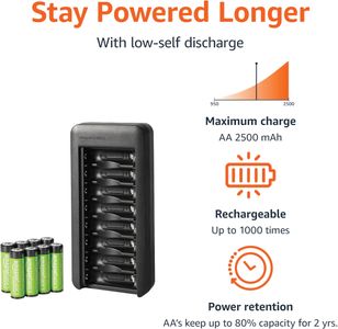 Amazon Basics AA Rechargeable Batteries, 8-Pack