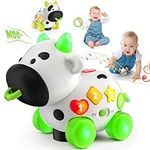 Bilingual Crawling & Walking Baby Toys 6 to 12-18 Months w/Pull String, Musical Cow Infant Toys 6-12 Months+ Developmental Education, Toddler Pull Toys for Age 1-2 Gift for 1+ Year Old Boy Girl