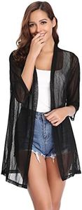 iClosam Women Casual 3/4 Sleeve Sheer Open Front Kimono Dressy Cardigan Sweater Shrugs(Black, XX-Large)