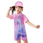 YUPPIN Girls Swimsuits Half Sleeve Rash Guard Swimwear with Matching Cap One-Piece Bathing Suits 2-11 Years (8-11 Years, White Pricess)