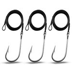 Shark Hook Fishing Rigs, Fishing Stainless Steel Fishing Hooks 400lb Nylon Coated Cable Leader Rigging, Hand-tied Crimped, Saltwater Fishing Tackle (12/0-3pcs)