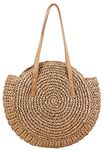 Straw Handbags Women Handwoven Round Corn Straw Bags Natural Chic Hand Large Summer Beach Tote Woven Handle Shoulder Bag (Khaki)