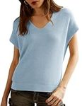 IFUROL Women's Cap Sleeve Sweater Vest Casual V-Neck Knit Lightweight Sweater Top, Blue, Large