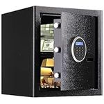 Safe Box Fireproof Waterproof,Personal Home Safe,Fireproof Safe with Digit Keypad,Security Box for Home Office with Double Safety Key Lock and Password for Money and Document (1.4Cuft Black)