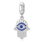 JIAYIQI 925 Sterling Silver Hamsa Hand Dangle Charm fit Pandora Charms Bracelet, Evil Eye Pendant Bead Charms Compatible Moments Bracelets Jewelry Gift for Women, Cubic Zirconia