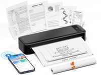 Portable Thermal Printer A4 Inkless Wireless Bluetooth 300 Dpi Compatible with iOS, Android & Laptop, 2500 mAh Small Mobile Receipt Printer for Home Use, Office & School, With 1 Thermal Roll - Black
