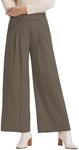 ALLOVIN Womens High Waisted Pleated Wide Leg Dress Pants with Elastic Back for Work Casual | Khaki Brown | Medium