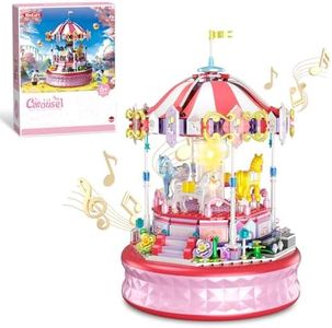 WINGIFT 591 Piece Mini Music Box Building Block Set,Rotating Carousel DIY Building Toy,Girl Amusement Park Building Block Kit,STEM Educational Toys Christmas and Birthday Gifts for Girls Boys Ages 6+