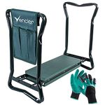 Vencier Folding Portable Garden Kneeler For Gardening Multi Use Can Be Adjusted To Use As Bench Stool Chair Or Kneeler Foam Rubber Padding Padded Pad Seat - Comes with a Tool Bag Holder Pouch & Gloves