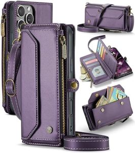 ELEPIK for iPhone 16 Pro Max Case, Adjustable Crossbody Wallet Case with Card Holder, Kickstand, [RFID Blocking] [Crossbody & Wrist Strap] Durable PU Leather Magnetic Phone Case, Purple