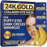 Stylia Under Eye Patches for Dark Circles and Puffy Eyes (20 Pairs), 24k Gold Eye Mask, Face Eye Masks Skincare, Eye Care for Wrinkles and Puffiness, Collagen Under Eye Mask Gel Pads, Moisturizing