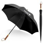 ISABRELLA Big Umbrella for Men with Wooden Handle, 55 inches Auto Open Umbrella Big Size for 4 peoples, Travel Large Umbrella, 10 Ribs Waterproof & Windproof Umbrella for Rain -Large, Black (Auto Open)