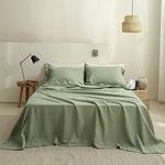 Simple&Opulence 100% Linen Sheet Set 4pcs Basic Style, Deep Pocket, Natural French Washed Flax Solid Color Soft Breathable Bed Sheets - Sage Green, Queen