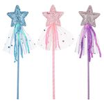 Prasacco 3 Pcs Fairy Wands for Kids Glitter Princess Wands Star Wand Toy Wands for Girls Fairy Stick for Christmas Costume Prop Birthday Party Supply Cosplay Accessories