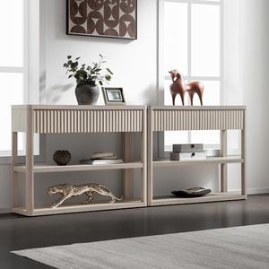 SICOTAS Fluted Entryway Table with Storage, 88.26" W Console Table with 4 Drawers & 4 Tier Storage Shelves, Modern Sofa Table Behind The Couch for Living Room, Entrance, Hallway, Foyer, White Alder