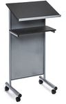 Audio-Visual Direct Wheeled Lectern with Storage Shelf - Silver/Black - Compact Standing Desk for Reading - LapTop Stand