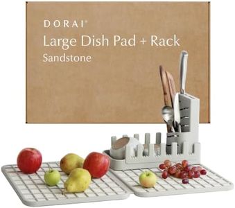 Dorai Home Collapsible Dish Drying Rack with Stone Dish Pad - Kitchen Counter Set with Diatomaceous Earth Stone Dish Mat for Quick Drying - Space-Saving Design - Large 24.6" x 16.5", Sandstone