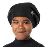 SOUL CAP JR - Large Swimming Cap for Children - Designed for Long Hair, Dreadlocks, Weaves, Hair Extensions, Braids, Curls & Afros - Silicone (Large, Black)