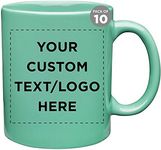 Custom Ceramic Coffee Mugs 11 oz. Set of 10, Personalized Bulk Pack - Coffee cup set, Iced coffee cup, Gaming mug - Teal