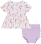 Posh Peanut Short Sleeve Basic Peplum Top & Bloomer Set - Ruffled Bummie Set - Soft Viscose from Bamboo (Unicorn Ice Cream, 2 years)