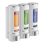 Shampoo Conditioner Dispensers,3 Chambers No Drill Shower Pump Soap Dispenser Wall Mounted Body Wash Dispenser Shampoo Box Lotion Shower Gel Container Dispenser for Bathroom Hotel (B-White-3 Chambers)