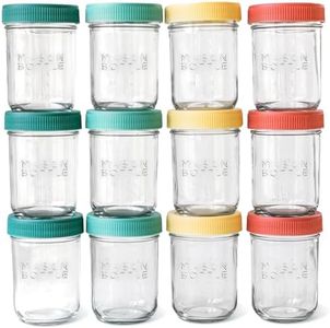 MASON BOTTLE - Glass Mason Jars for Breast Milk Storage - Wide easy to clean design, dishwasher and Freezer safe (8 oz Jars (Set of 12))