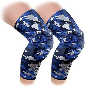 Bucwild Sports Knee Pads/Padded Compression Pro Knee Sleeves (1 Pair) Youth & Adult Sizes - Basketball Wrestling Volleyball Black White Red Blue (Royal Blue Camo, XS (Youth))