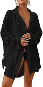 Bsubseach Women Button Down Beach Shirt Cover Up for Swimwear Blouse Tops Black