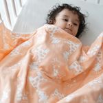 TIDY SLEEP Baby Blankets 6 Layer Wraper 100% Cotton Stroller Cover Receiving Blankets, Peach (100 Cm X 90 Cm), Breathable