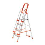 Houza 4 Step Foldable Aluminium Ladder with Railing for Home | Ladder with Anti-Slip Shoes | Slip Prevention Steps | Durable, Heavy Duty, Safe, and Stylish | Made in India (Orange)