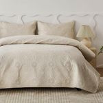Simple&Opulence Quilted Bedspreads Double Size-3 Pcs Soft Reversible Microfiber Bed Spread Coverlet,Floral Embossed Bed Throw Set with 2 Pillowcases for Bedroom Decor,220x240cm,Beige