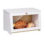 HOMEKOKO Wooden Bread Bin for Kitchen Counter Single Layer Bamboo Large Capacity Food Storage Container (White)