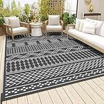 Outdoor Rug 6x9FT-Patio Rug Mat Reversible-Waterproof Outdoor Area Rug Fade Resistant RV Camping Mat Rug-Portable Boho Rugs for Deck Picnic Backyard Porch Beach Black & White Outdoor Patio Decor