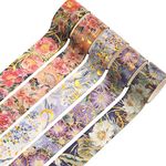 YUBBAEX Blooming Washi Tape Set 5 Rolls Gold Foil Masking Tape Peony Wide Decorative for Arts, DIY Crafts, Journal Supplies, Planners, Scrapbook, Card/Gift Wrapping -25mm- (Purple Flowers)