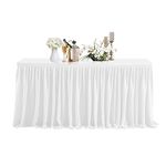 Trimming Shop Table Skirt, 21 Feet Pleated Rectangle Polyester White Table Decoration Tableware, Party, Wedding, Birthday, Baby Shower, Home Decoration, Banquet, Events, 1 Piece