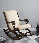 Antique Wood Hub - Teak Wood Rocking Chair/Colonial and Traditional Rocking Armchair/Modern Appearance Chairs with Super Comfortable Cushion (Cream)