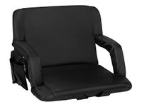 Flash Furniture Malta Extra Wide Lightweight Reclining Stadium Chair - Black Padded Armrests, Back & Seat - Storage Pockets - Backpack Straps - Rear Zippered Pocket